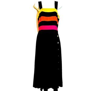 Vintage Sandra Ow-Wing for N.R.1 Black Neon Maxi Swing Halter Dress Women's 8